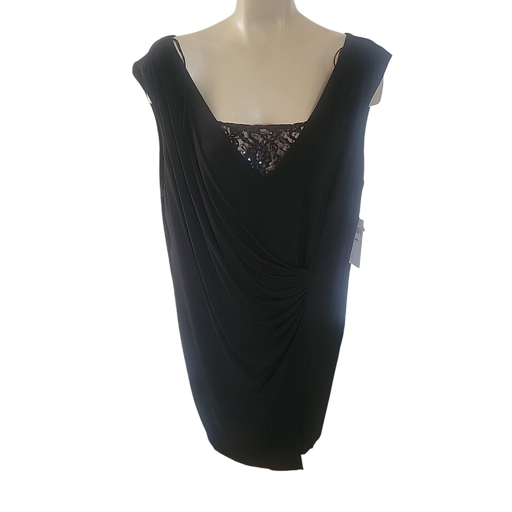 LONDON TIMES Plus Size 24W NEW Black Lace Sequined Dress Formal Wedding Momcore